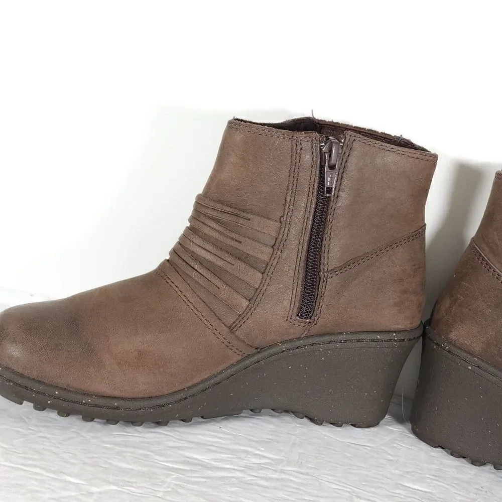 Keen Women's Zurich US 6 Brown Leather Side Zip Ankle Wedge Boots Booties